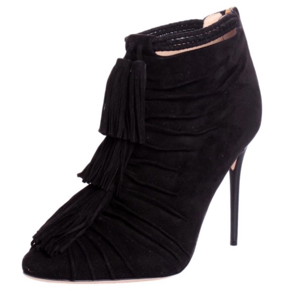 Jimmy Choo Suede tassel bootie heels with braided ankle. Gorgeous! Size 38.5